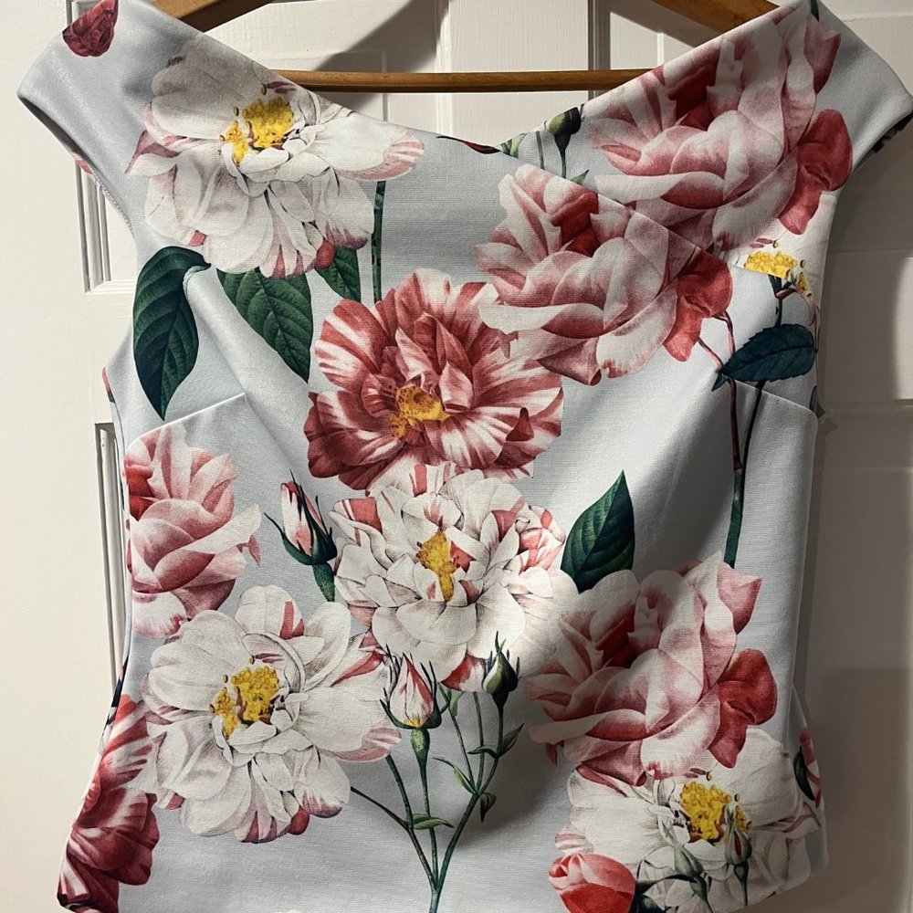Ted Baker Iguazu Bardot Top, Blue Floral Pattern, Size 3, Never worn